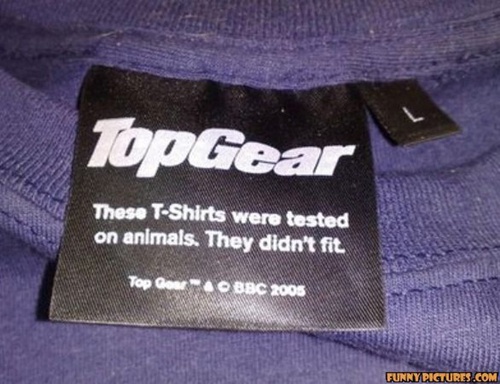 photo of a t-shirt label from Top Gear