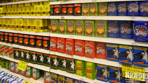 Shelf Full of All Different Kinds of Yerba Mate Tea in a Grocery Store in Montevideo, Uruguay
