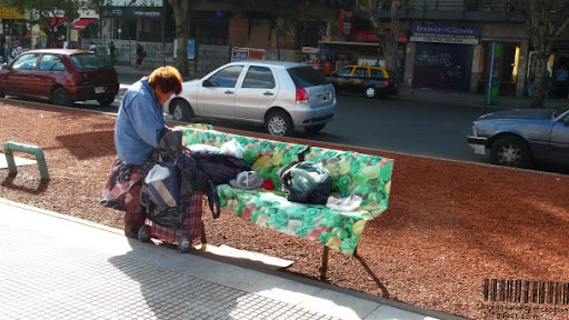 Homeless Woman at the Plaza de los Dos Congresos in Buenos Aires, Argentina