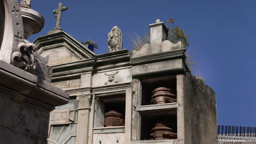 Open Mausoleum with visible Coffins in the Recoleta Cemetery in Buenos Aires, Argentina