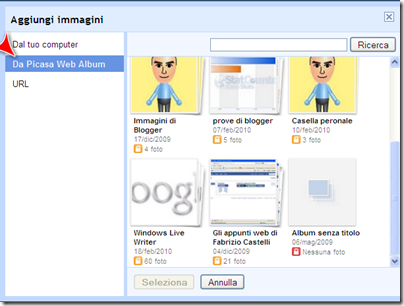 inserire immagini  picasa web