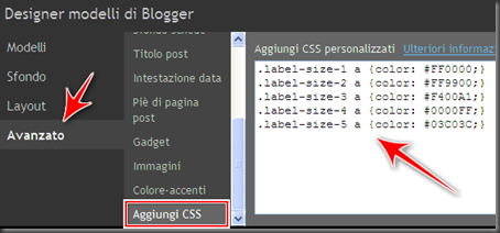 come cambiare colori etichette tag cloud blog blogger