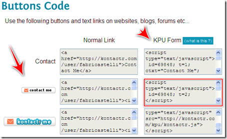 mettere bottone link contact me contattami blog