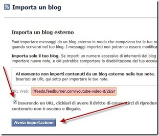 importazione feed blog con applicazione note