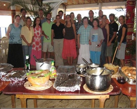 Our Group of Americans getting ready to have Thanksgiving dinner in Vava'u.