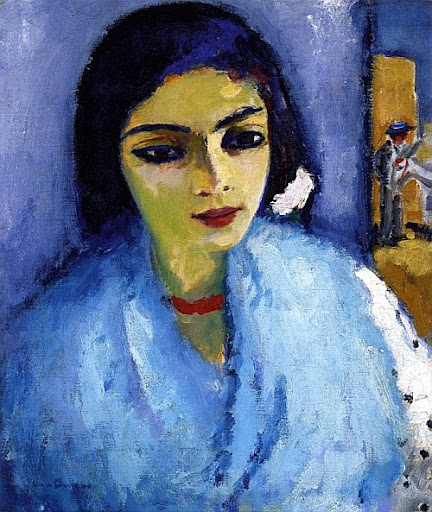 Кес ван Донген - Kees van Dongen, Woman in Blue with Red Necklace, circa 1907-1911, Private collection, Painting - oil on canvas, 55 x 46 cm