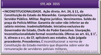STF - ADI 3555 - Inconstitucionalidade de Dispositivo de Constituição Estadual que Estabeleça Piso Policial.