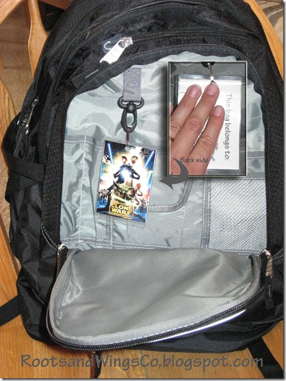 Backpack with contact tag