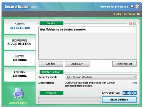Secure Eraser - Deletar dados com segurança e limpar o seu PC