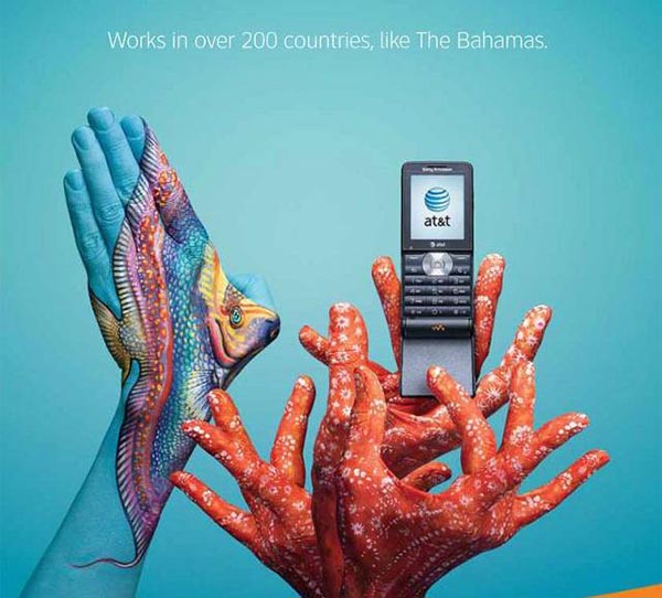 23 creative ads by AT&T [hand-modelling advertisements] - Coral and fish