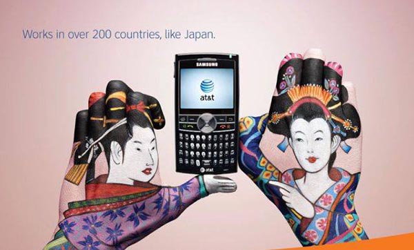 23 creative ads by AT&T [hand-modelling advertisements] - Japanese geisha girls