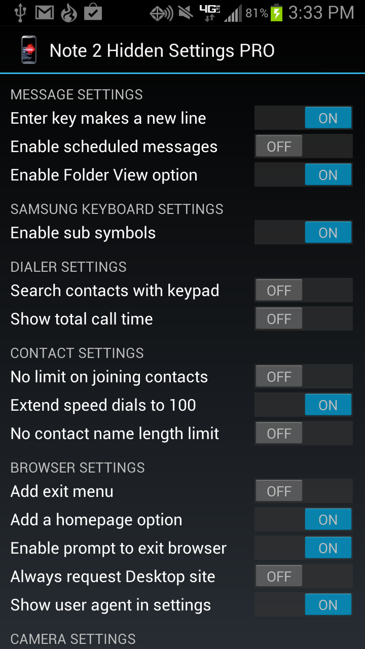 Note 2 Hidden Settings Pro Screen 1