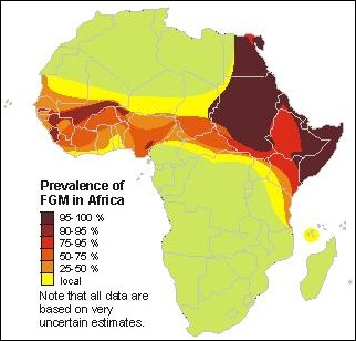 Female Genital Mutilation map of Africa