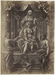 Fotoreproductie van een tekening van Rafaël, Anna, Maria en Christus