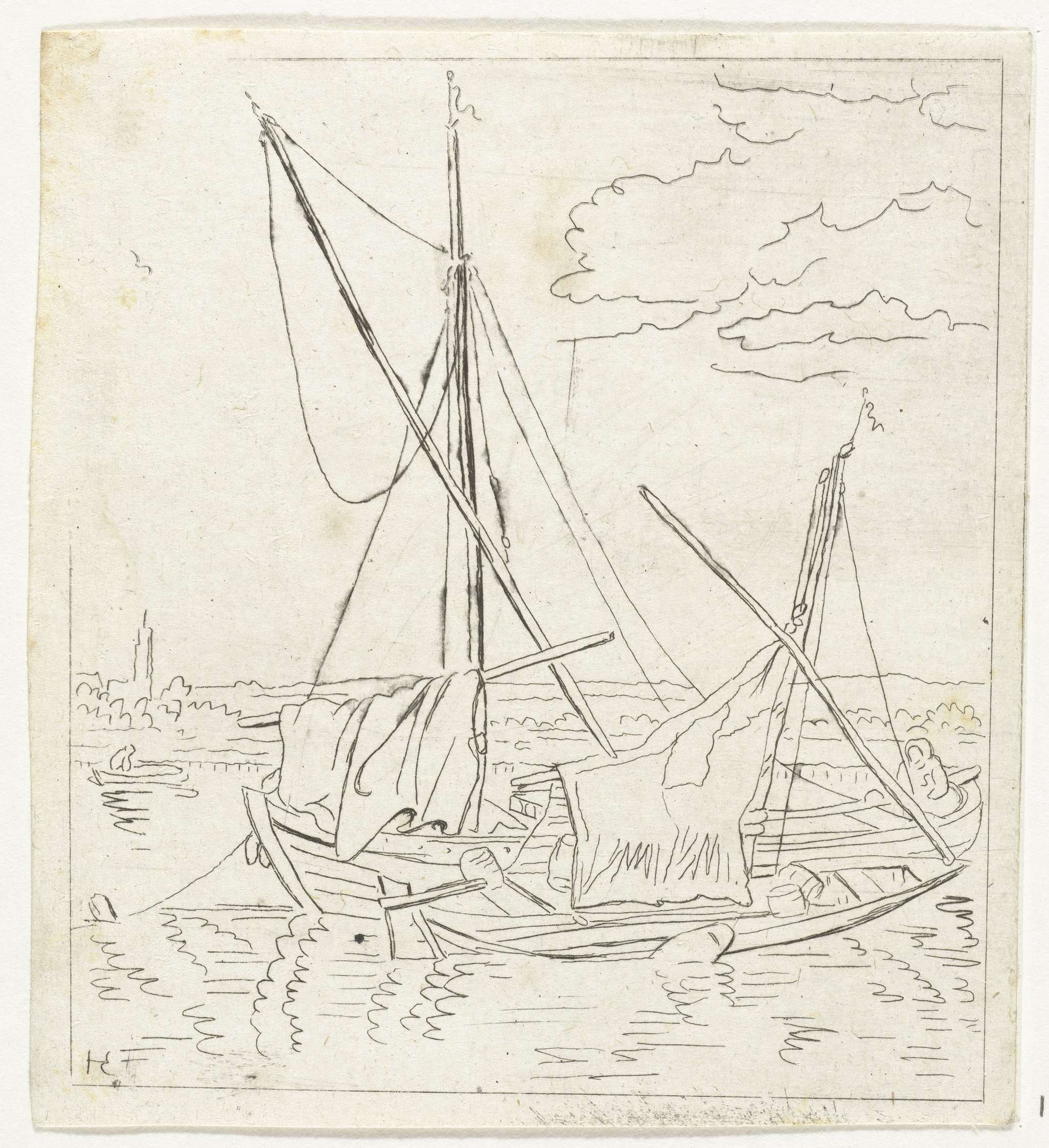 Twee zeilschepen in een rivier