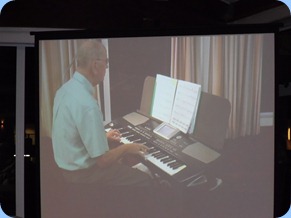 John Beales played some great songs for us on his Korg Pa500 keyboard. Seen here on the Big Screen