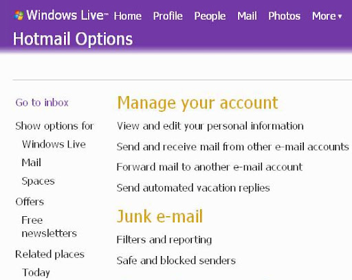 Auto sort Emails to folders - Manage Account, Junk Email