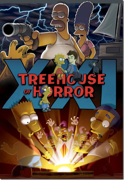 THE SIMPSONS: Beware of ouija boards, vampires and unexpected tricks in the 21st annual "Treehouse of Horror" trilogy.  In "War and Pieces," the first of three spine-tingling tales, when Marge encourages Bart and Milhouse to try playing wholesome, classic board games, the best friends  discover that board games aren't boring after all when they find themselves playing a real life game.  The supernatural spells continue in "Tweenlight," when Lisa becomes smitten with mysterious new student, Edmund (guest voice Daniel Radcliffe), only to  discover he is a vampire. After Lisa and Edmund run away to "Dracula-la Land", it's Homer to the rescue as he tries to to save her before she becomes one of the undead.  In the final frightening fable, "Master and Cadaver," Homer and Marge set sail on a romantic second honeymoon, but are interrupted when they rescue a castaway named Roger (guest voice Hugh Laurie) and learn the story of his deadly escape in the all-new "Treehouse of Horror XXI" episode of THE SIMPSONS airing Sunday, Nov. 7 (8:00-8:30 PM ET/PT) on FOX.  THE SIMPSONS ™ and © 2010 TTCFC ALL RIGHTS RESERVED.