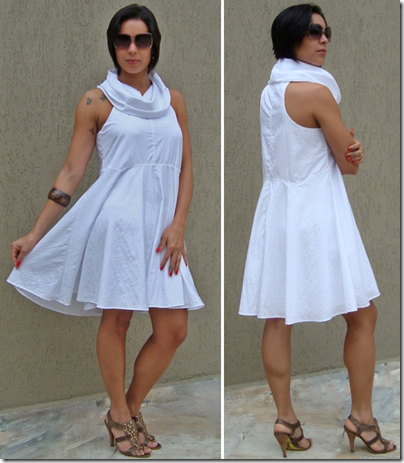 moda de novela vestido branco com gola arquitetônica estilo duda