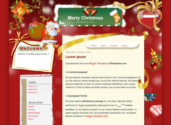 рождественский шаблон Blogspot