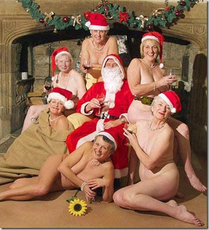 December shows a traditional Christmas scene, with all the women posing in Santa hats surrounding