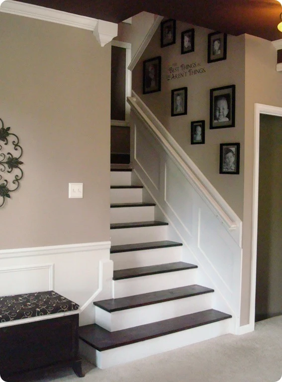 wood and white stair makeover