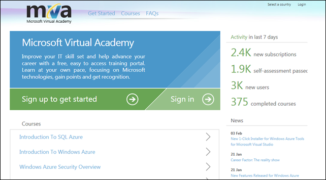Microsoft Virtual Academy site screenshot