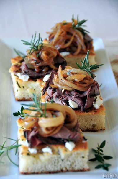 Caramelized Onion-Roast Beef and Goat Cheese Focaccia