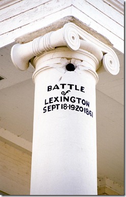 LEXINGTON, Mo. - A cannonball from the Civil War Battle of Lexington remains lodged in a column of the Lafayette County Courthouse in Lexington, Mo.