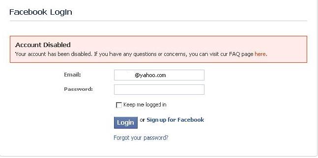 facebook account disable