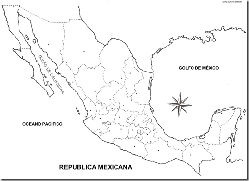 Mapa de México con división política para colorear
