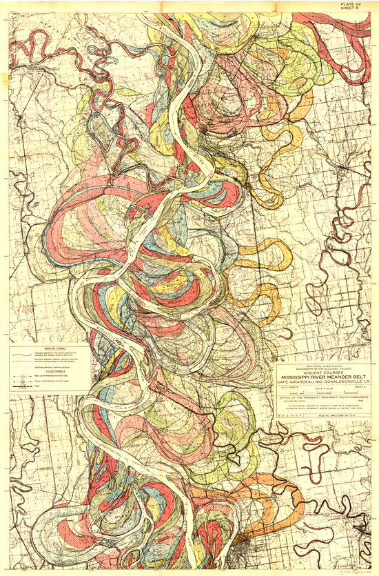 Fisk, 1944. Map of ancient courses of the Mississippi River, Cape Girardeau, MO - Donaldsonville, LA (Plate 22-8)
