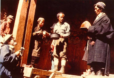 Display of so-called yeti scalp by Pangboche lama. This photo was taken in 1982. The scalp was subsequently stolen.