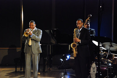 Artistic Director of Jazz at Lincoln Center Wynton Marsalis, Carlos Henriquez, and Walter Blanding  Photo Credit_Meghan Thornton for Jazz at Lincoln Center
