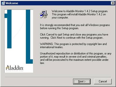 Aladdin HASP Monitor installer: welcome screen