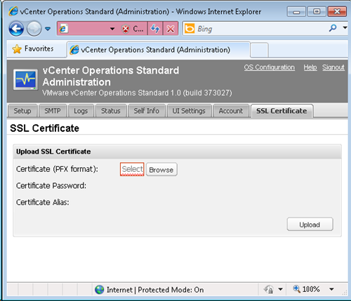 vCenter Operations - SSL Certificate tab