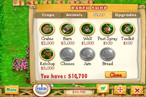 在商店中可購買土壤、種子、動物、設備，以及升級