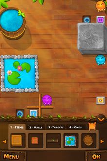 玩家還可選擇自創關卡。可任意選擇物件、牆、目標和Kikos來配置場地。