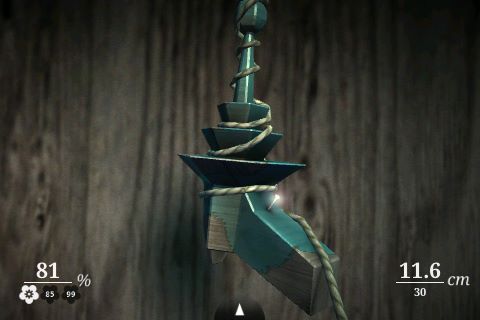 以繩索碰觸發光的釘子即可過關