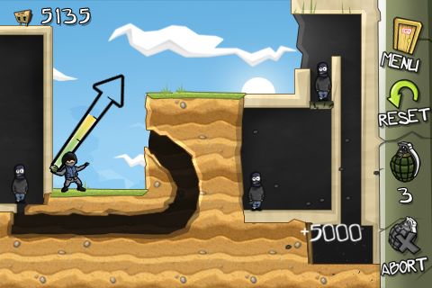 直接以手指點觸畫面某處即可拉出箭頭，四處移動以調整投擲角度，從榴彈手的方向往內或往外拉則決定了投擲力道。