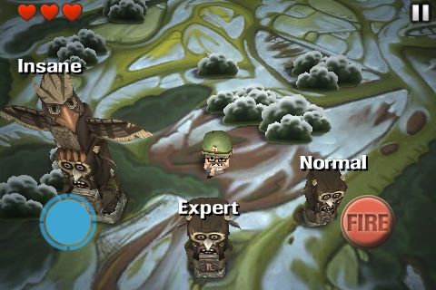 選擇地圖進入後可見三尊標記著難度等級的雕像，挑一個射爆即可開始遊戲。