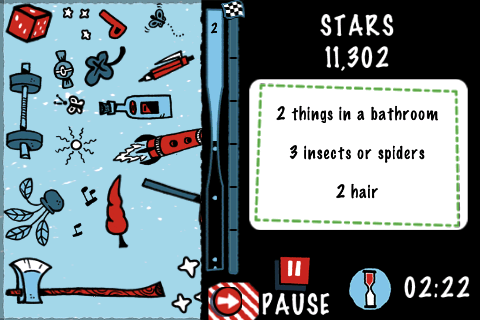 點一下沙漏下面的箭頭就可以檢視目前還需要找到哪些物件囉！