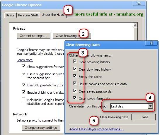 Google Chrome clear browsing data