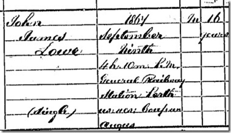 John James Lowe 1867 death certificate, part 1