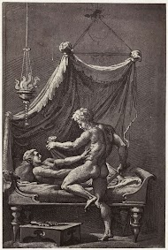 Fotoreproductie van een tekening van Perino del Vaga, De verkrachting van Lucretia