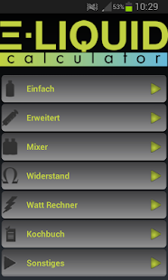 Android-Anwendung E-Liquid Calculator NOADS Screenshot