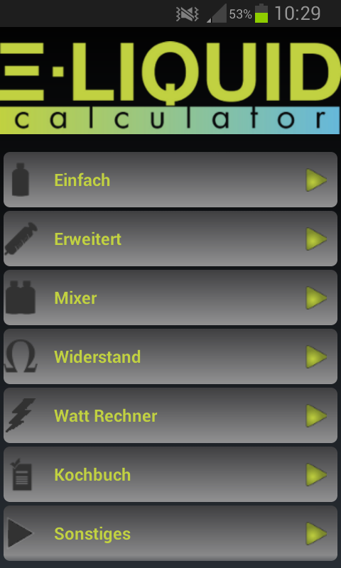 Android application E-Liquid Calculator NOADS screenshort