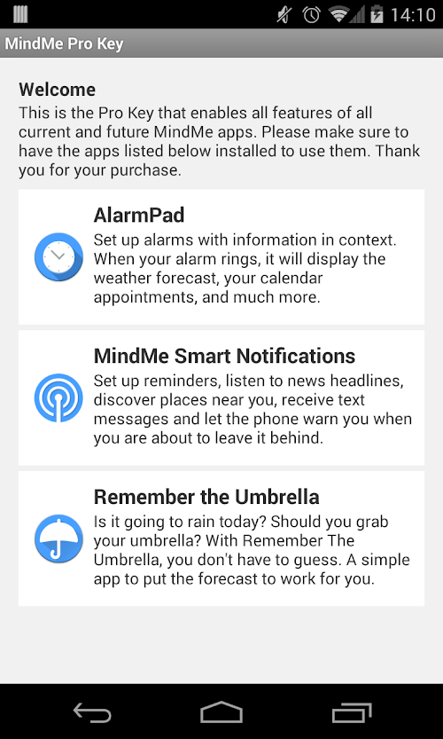 Android application MindMe Pro Key screenshort