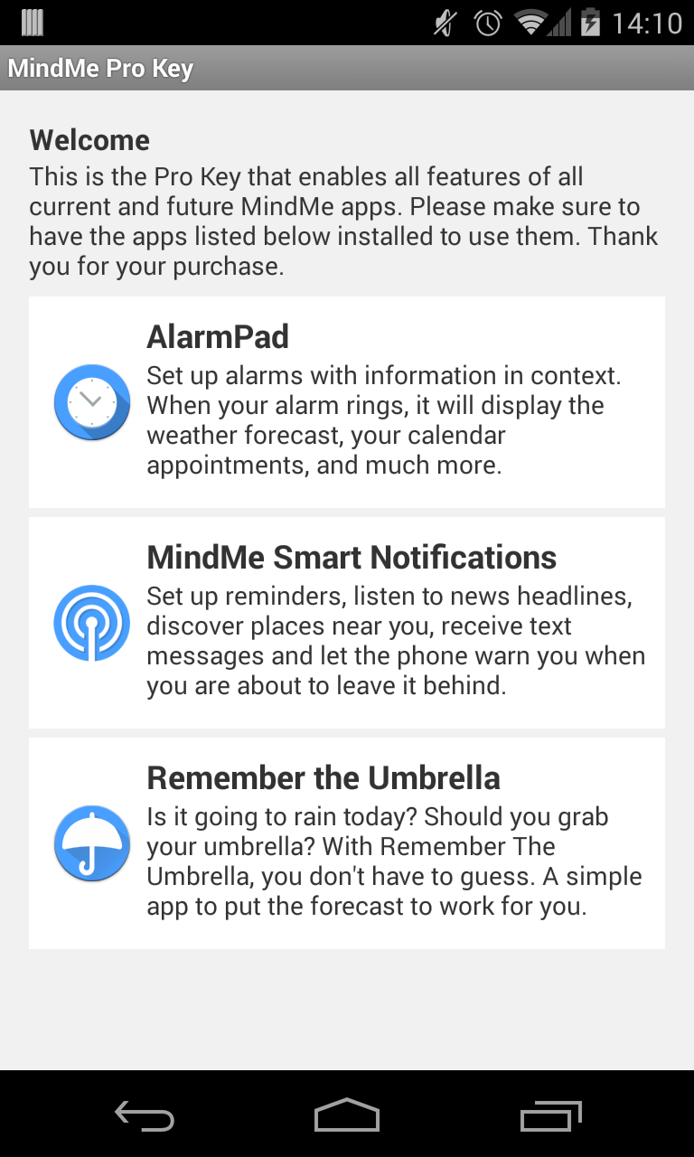MindMe Pro Key Screen 1