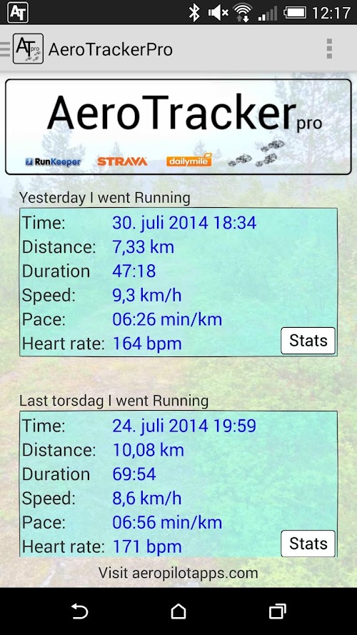 Android application AeroTrackerPro screenshort